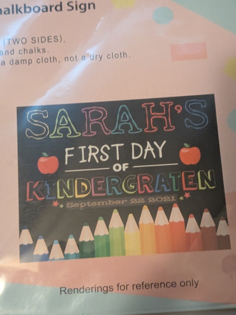 Personalized Chalkboard First Day of Kindergarten Sign - Multicolor